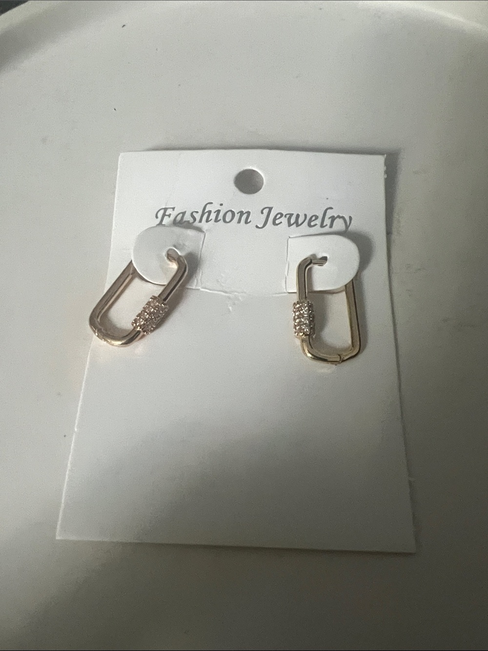 Fashion Jewelry Gold Pave Carabiner Drop Earrings